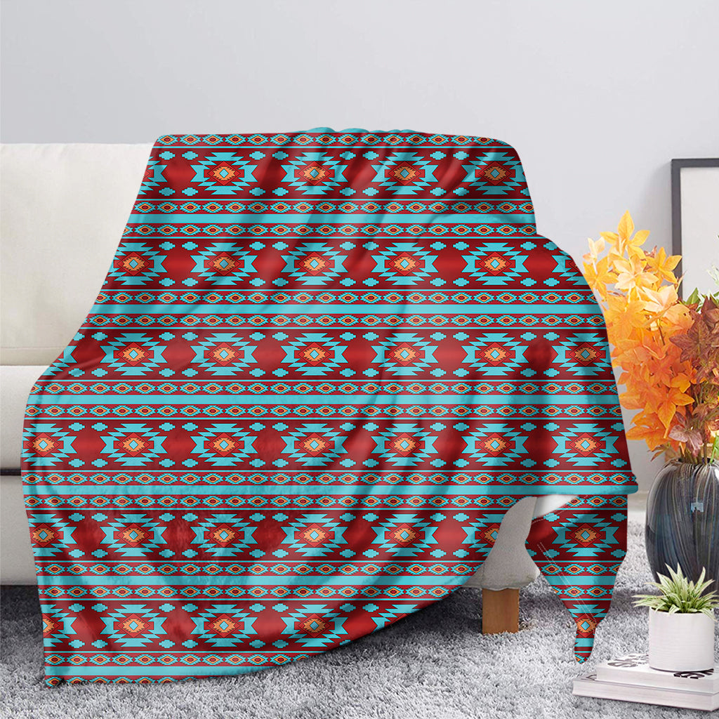 Red And Teal Southwestern Pattern Print Blanket