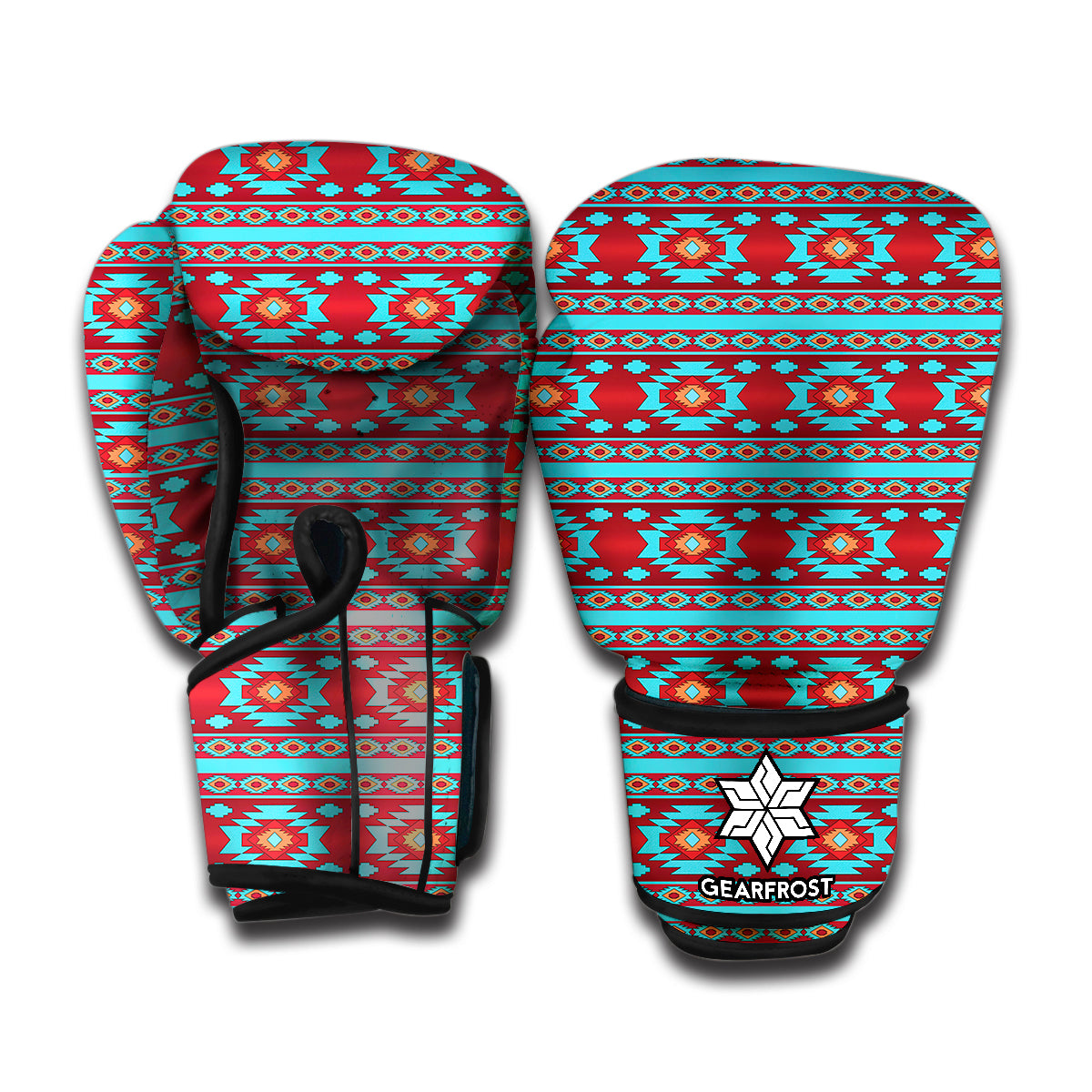 Red And Teal Southwestern Pattern Print Boxing Gloves