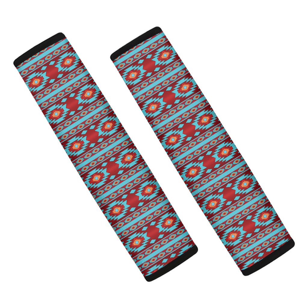 Red And Teal Southwestern Pattern Print Car Seat Belt Covers