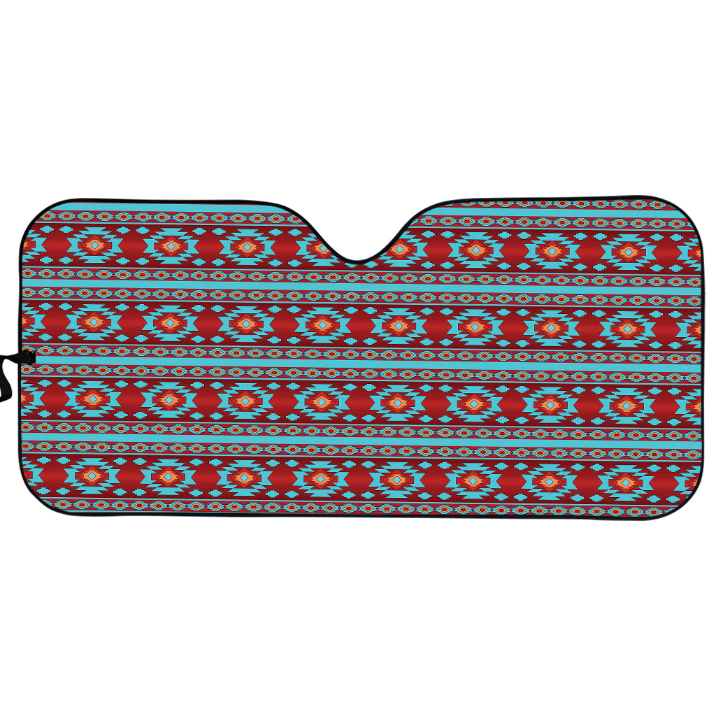 Red And Teal Southwestern Pattern Print Car Sun Shade