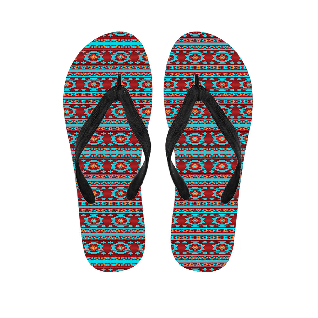 Red And Teal Southwestern Pattern Print Flip Flops