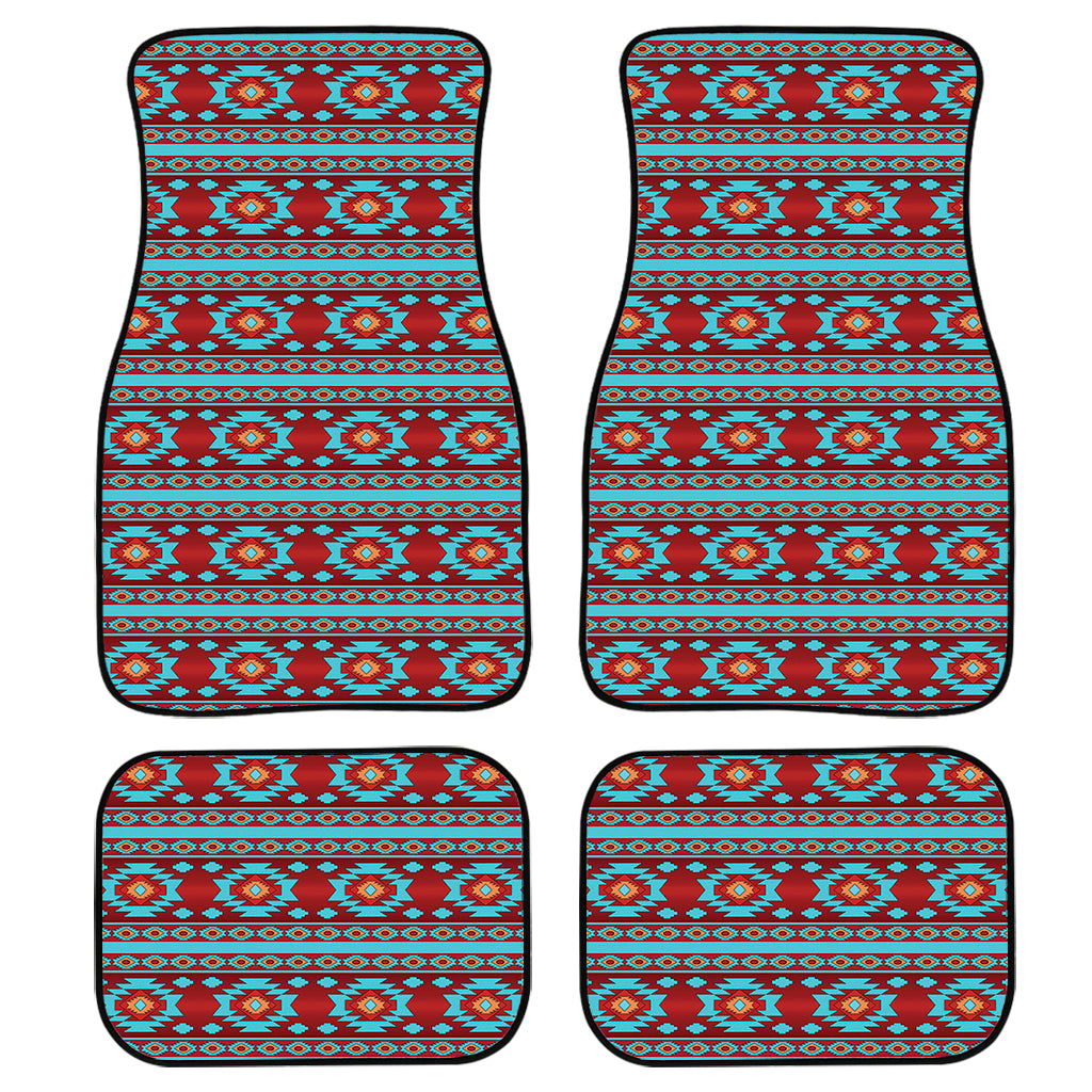 Red And Teal Southwestern Pattern Print Front and Back Car Floor Mats