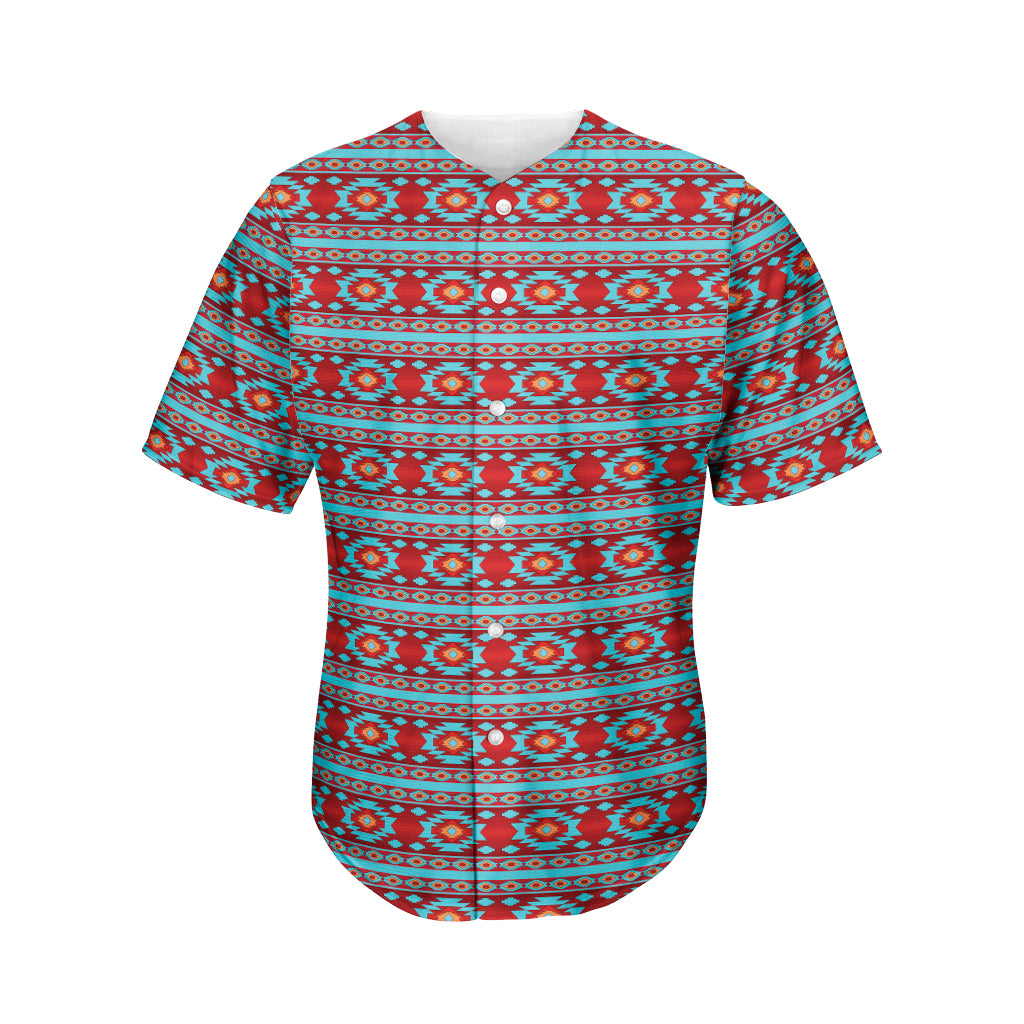 Red And Teal Southwestern Pattern Print Men's Baseball Jersey