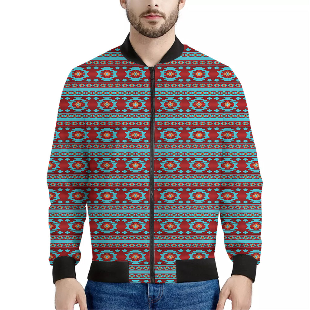 Red And Teal Southwestern Pattern Print Men's Bomber Jacket