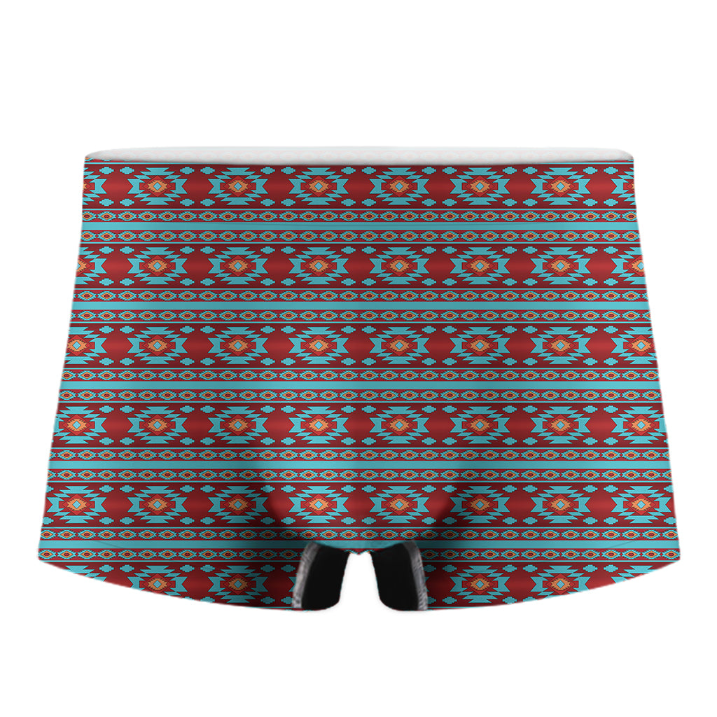 Red And Teal Southwestern Pattern Print Men's Boxer Briefs