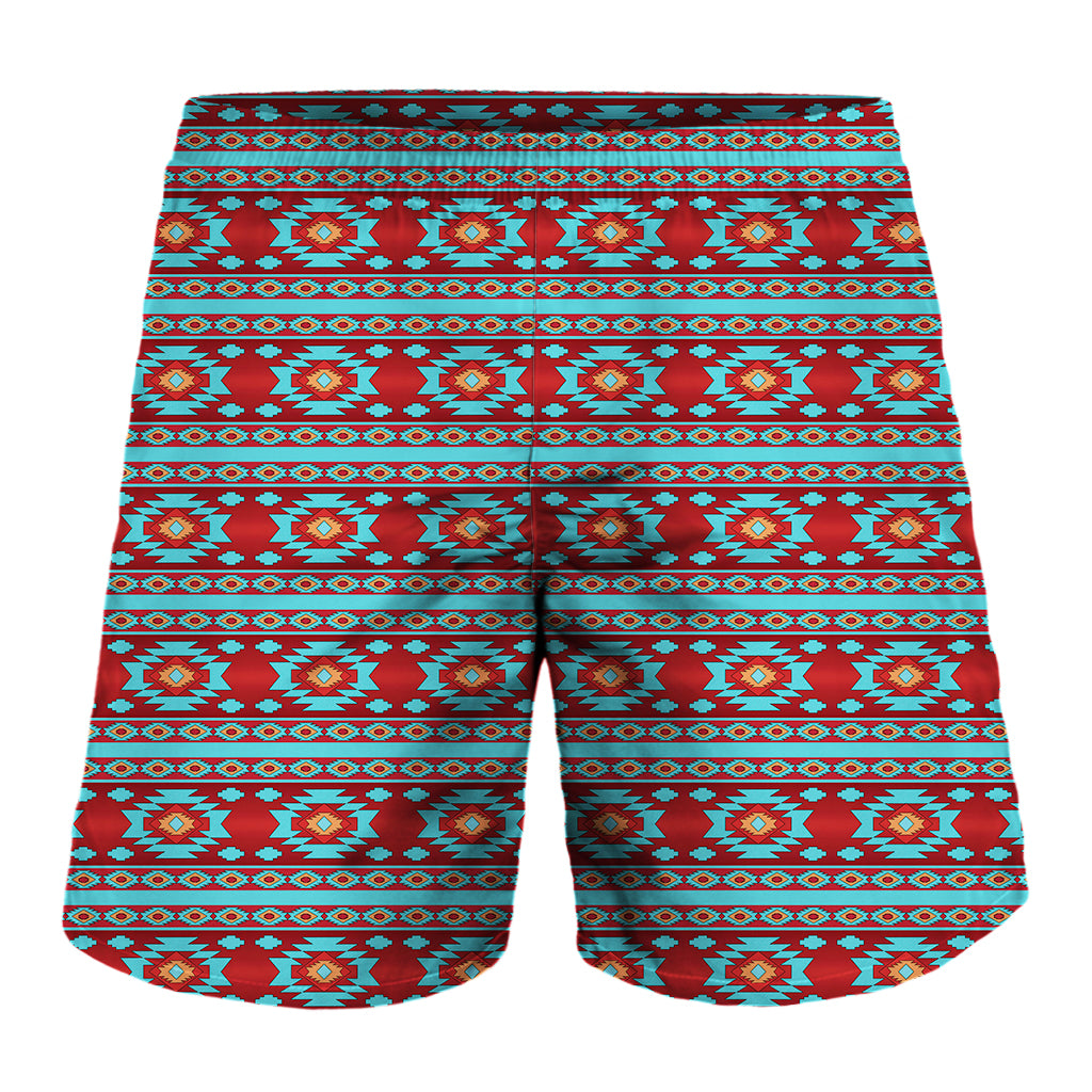 Red And Teal Southwestern Pattern Print Men's Shorts