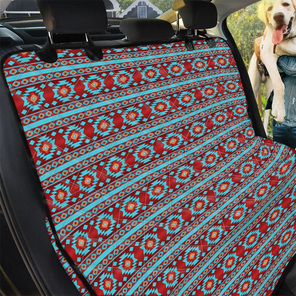 Red And Teal Southwestern Pattern Print Pet Car Back Seat Cover