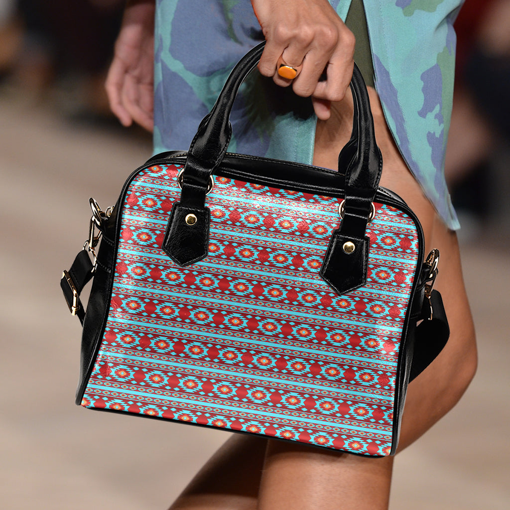 Red And Teal Southwestern Pattern Print Shoulder Handbag