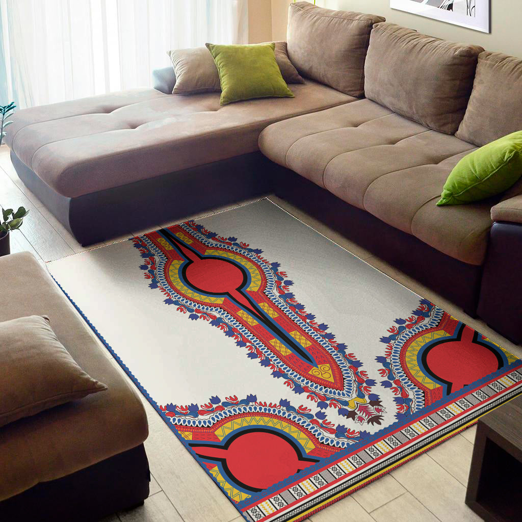 Red And White African Dashiki Print Area Rug