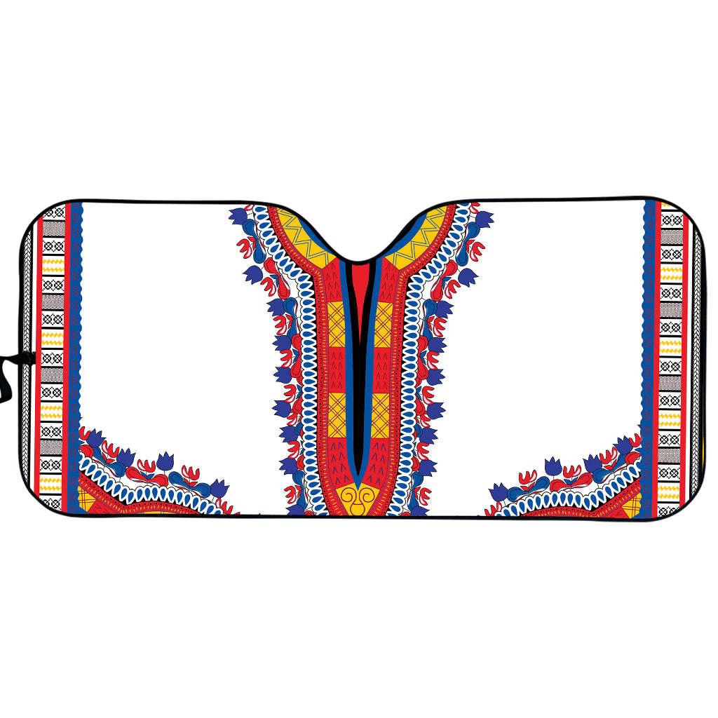 Red And White African Dashiki Print Car Sun Shade