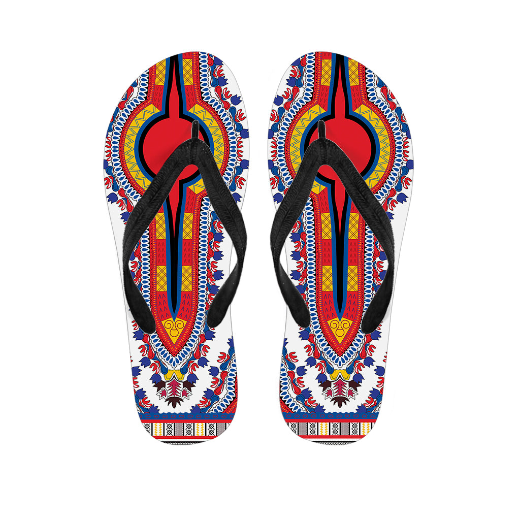 Red And White African Dashiki Print Flip Flops