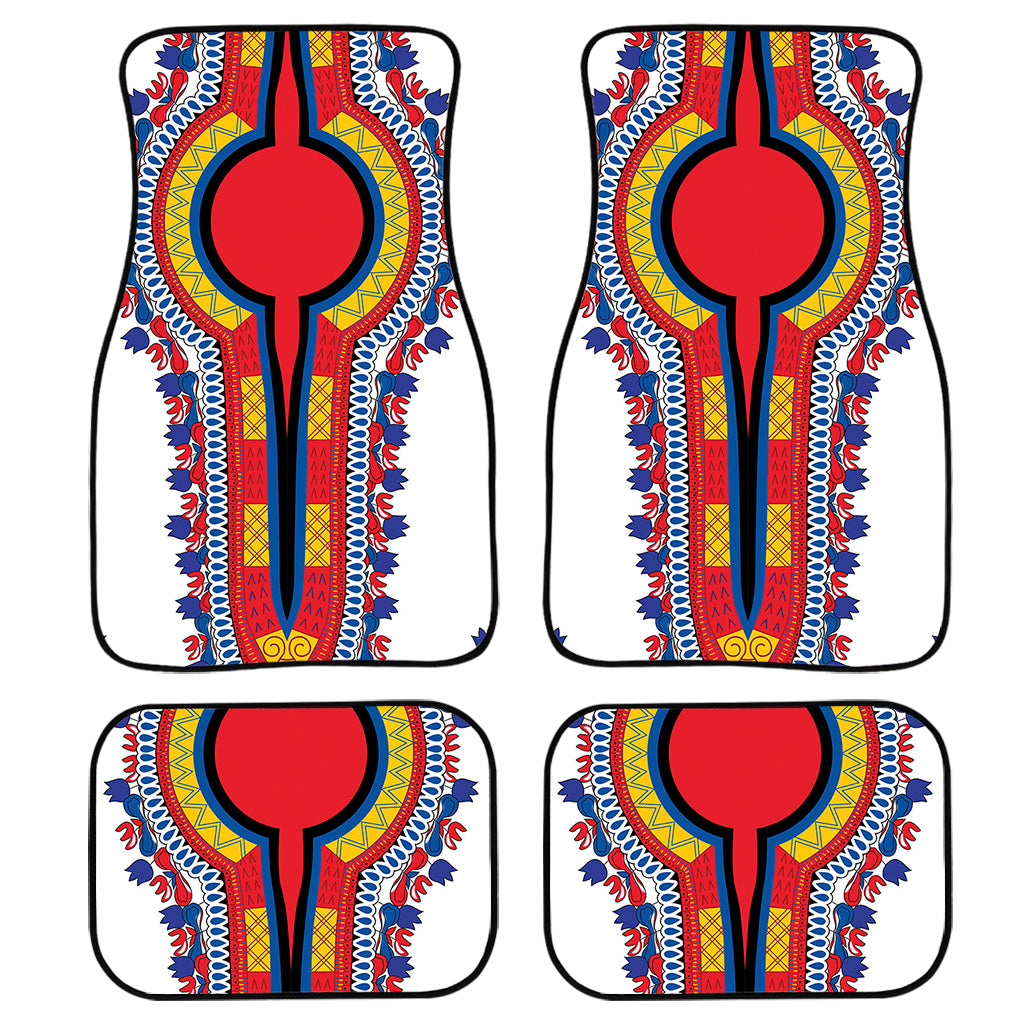 Red And White African Dashiki Print Front and Back Car Floor Mats