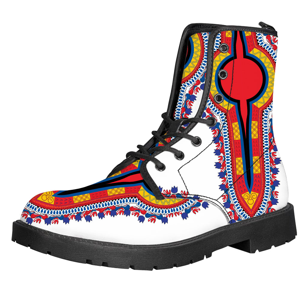 Red And White African Dashiki Print Leather Boots