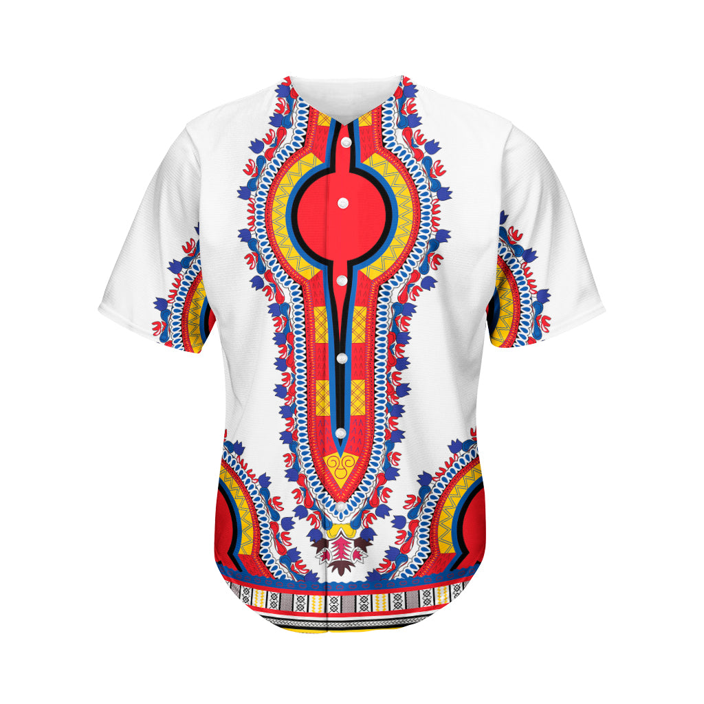 Red And White African Dashiki Print Men's Baseball Jersey