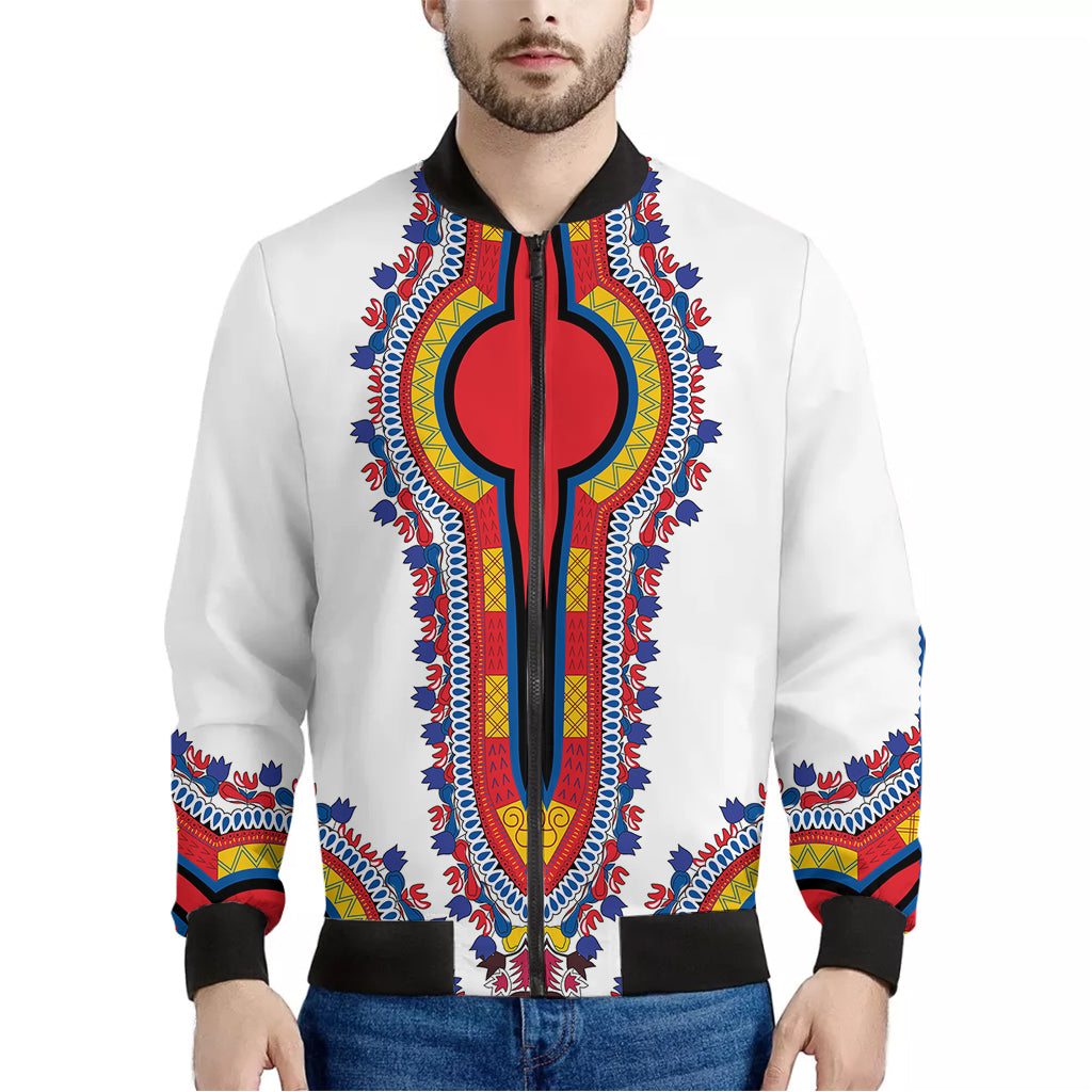 Red And White African Dashiki Print Men's Bomber Jacket