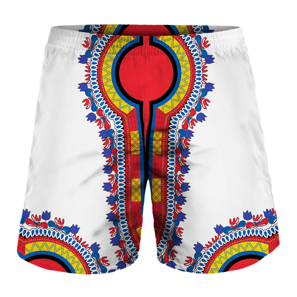 Red And White African Dashiki Print Men's Shorts