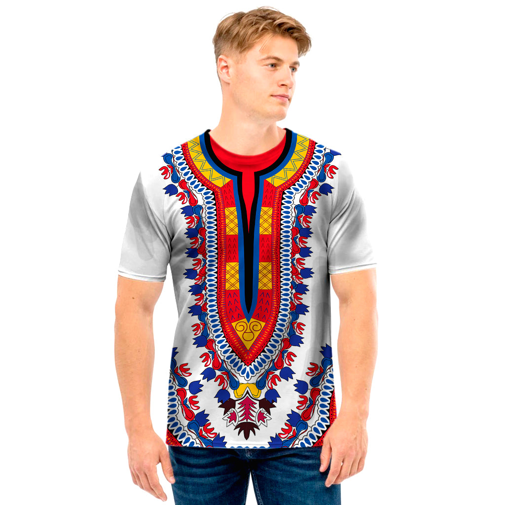 Red And White African Dashiki Print Men's T-Shirt