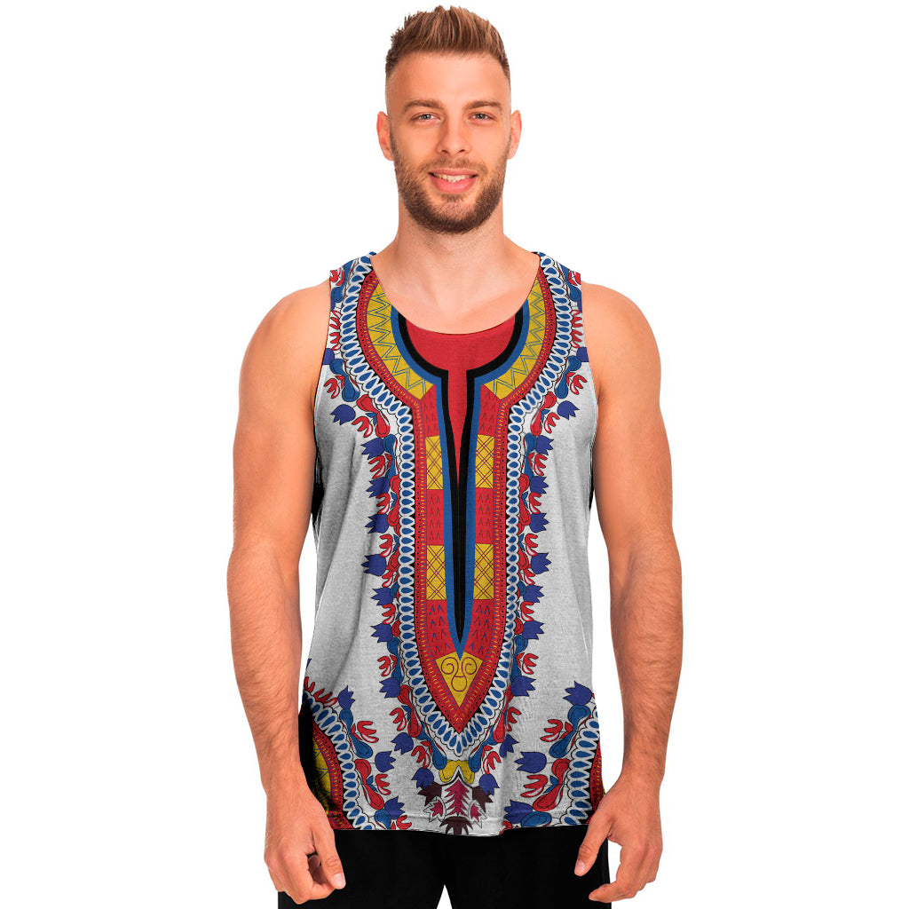 Red And White African Dashiki Print Men's Tank Top