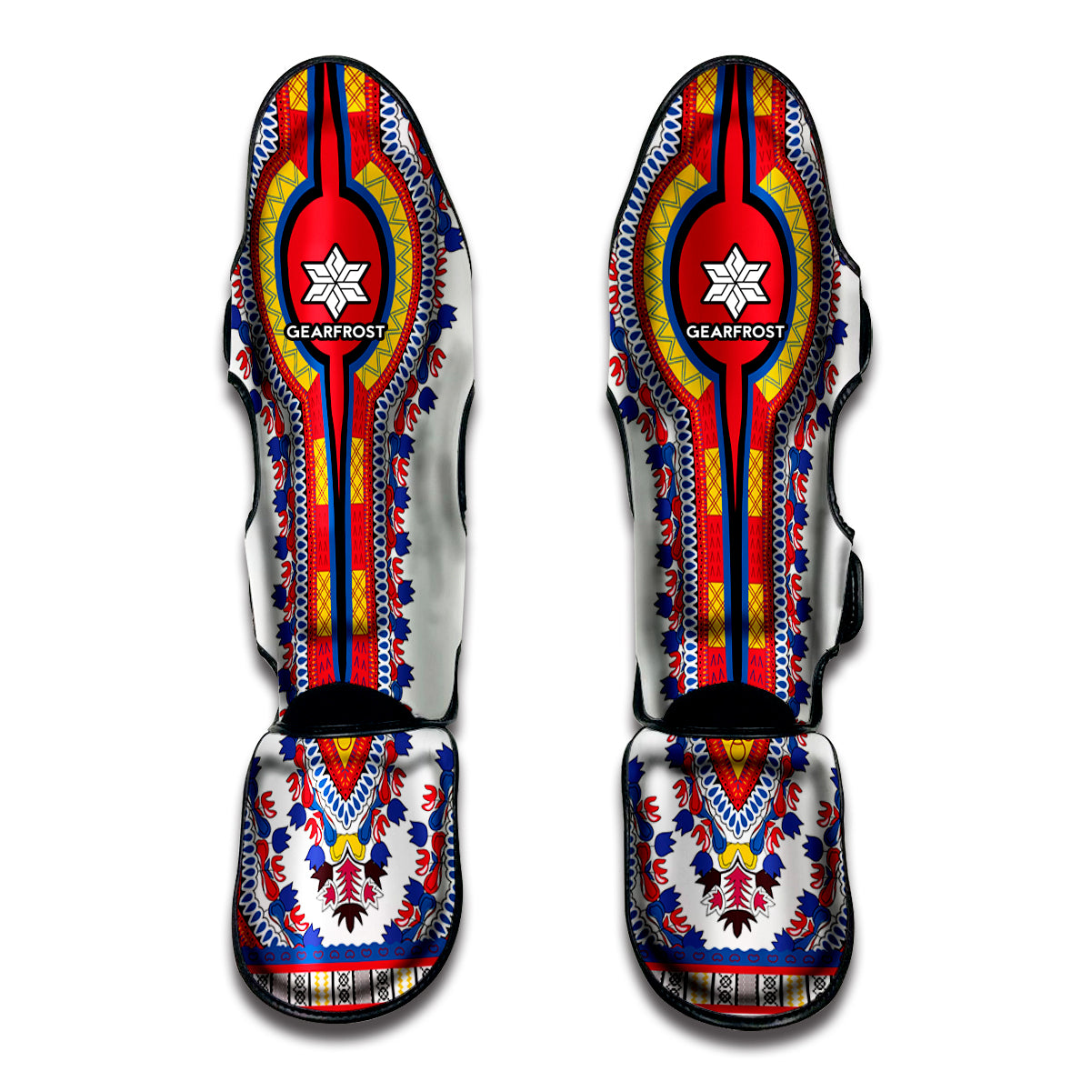 Red And White African Dashiki Print Muay Thai Shin Guards