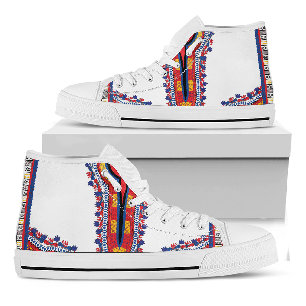 Red And White African Dashiki Print White High Top Shoes