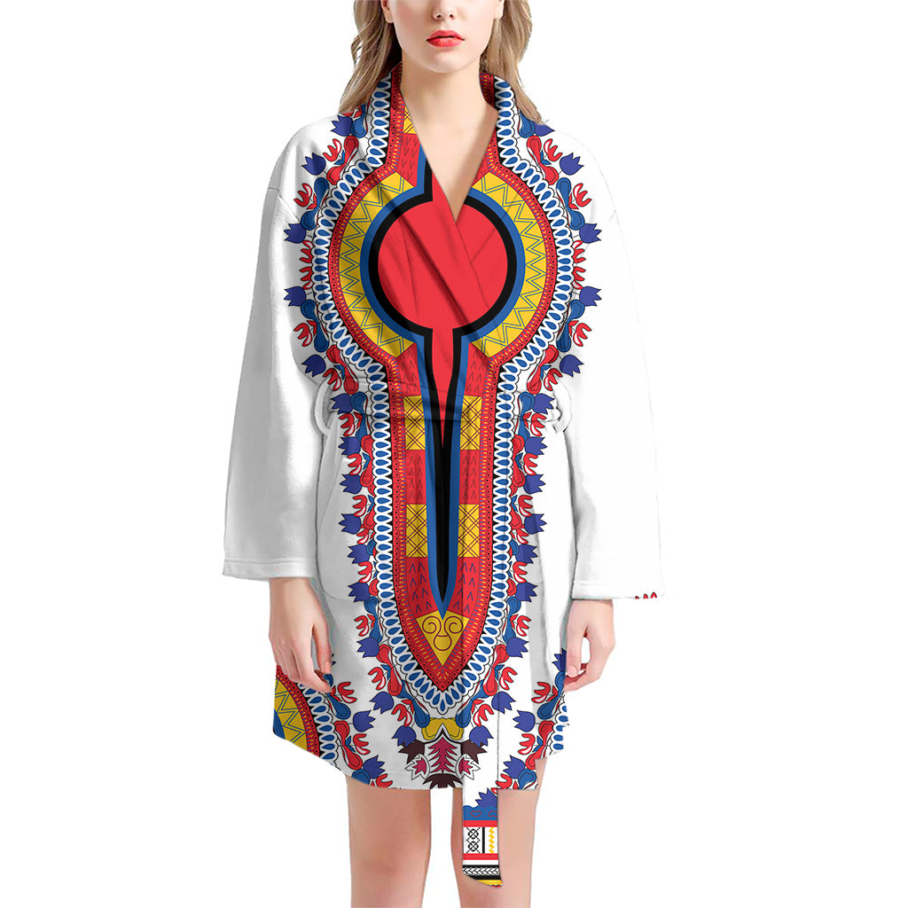 Red And White African Dashiki Print Women's Bathrobe