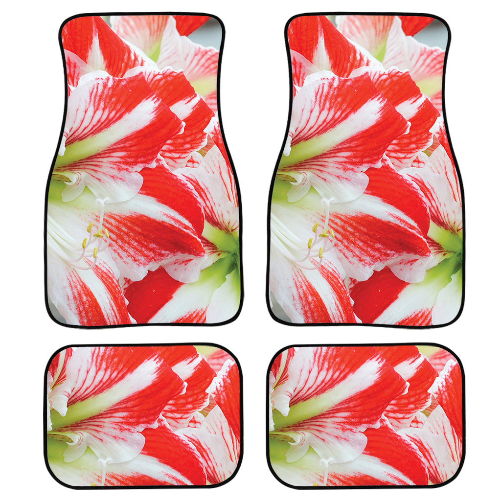 Red And White Amaryllis Print Front and Back Car Floor Mats