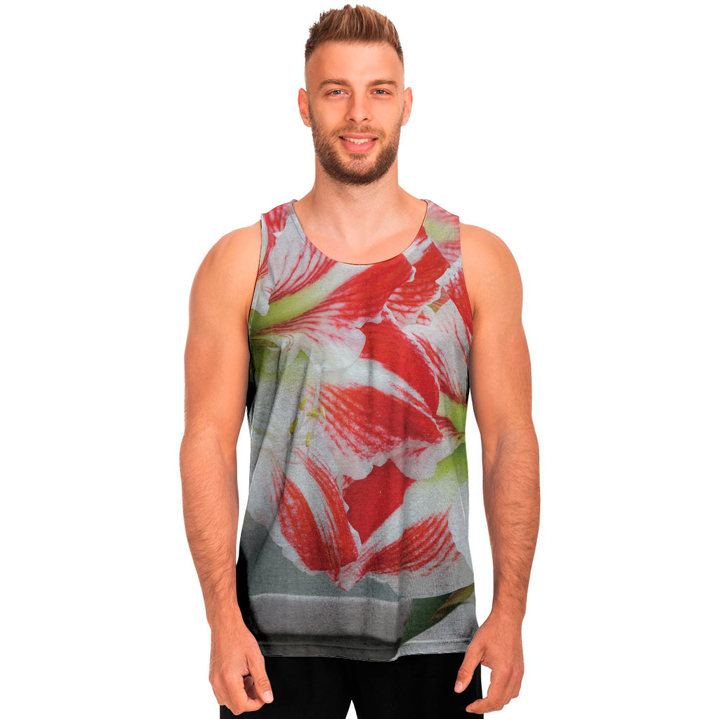 Red And White Amaryllis Print Men's Tank Top