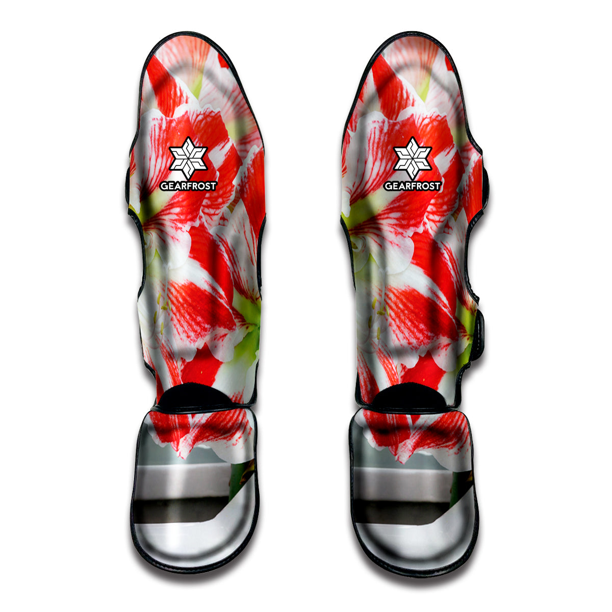 Red And White Amaryllis Print Muay Thai Shin Guards