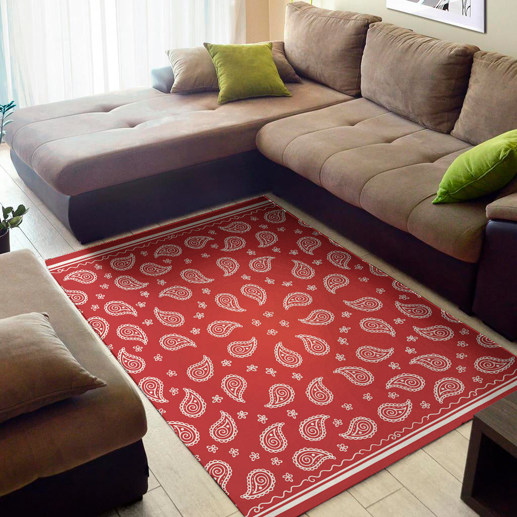 Red And White Bandana Print Area Rug