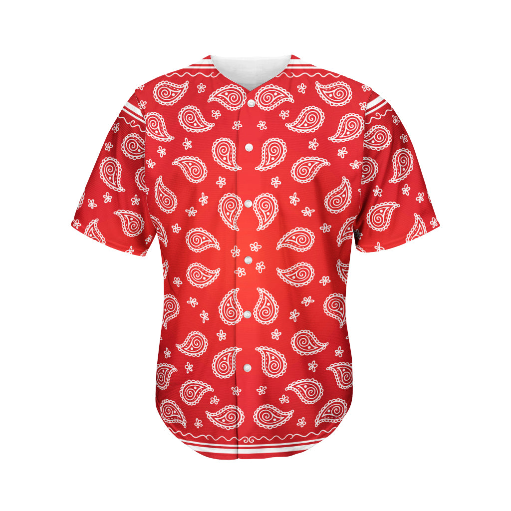 Red And White Bandana Print Men's Baseball Jersey