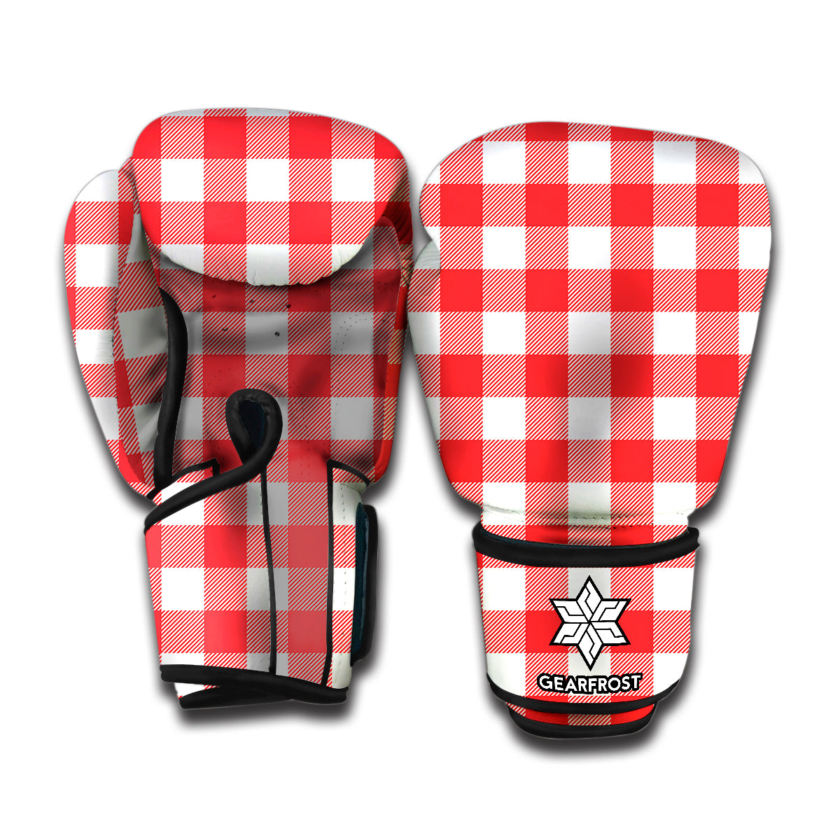 Red And White Buffalo Check Print Boxing Gloves