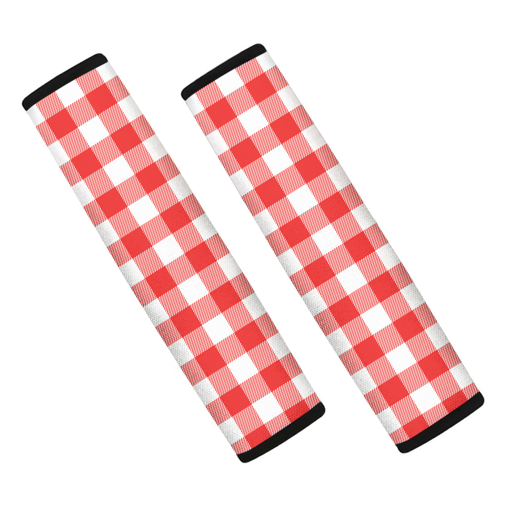 Red And White Buffalo Check Print Car Seat Belt Covers