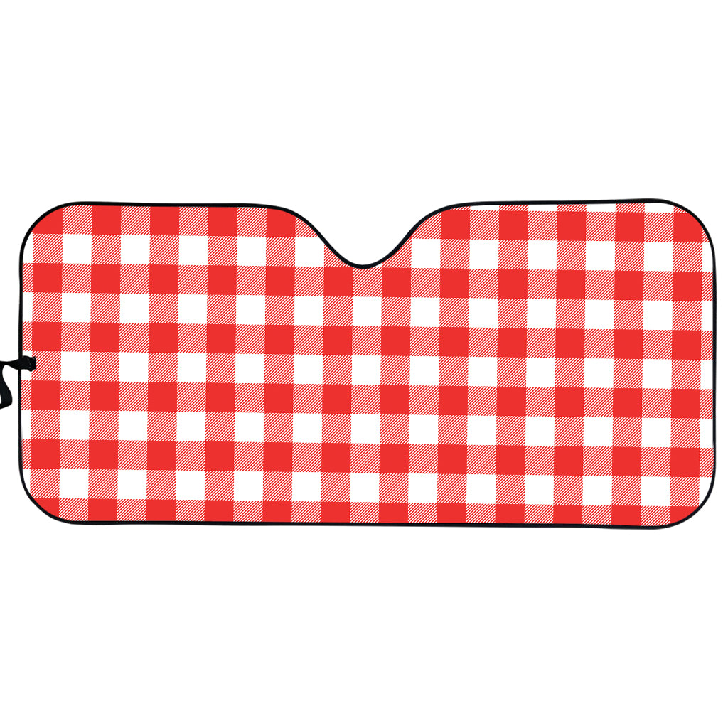 Red And White Buffalo Check Print Car Sun Shade