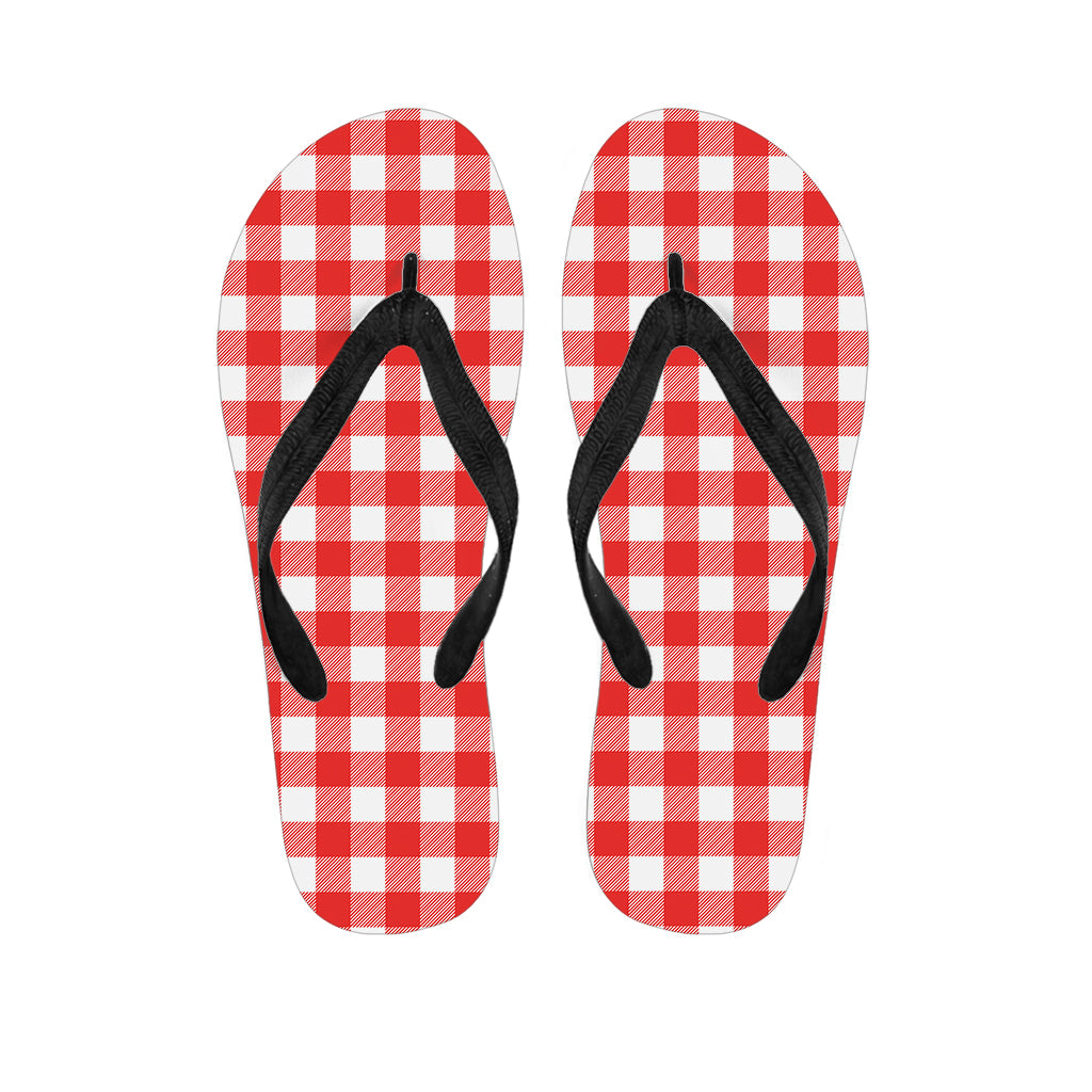 Red And White Buffalo Check Print Flip Flops