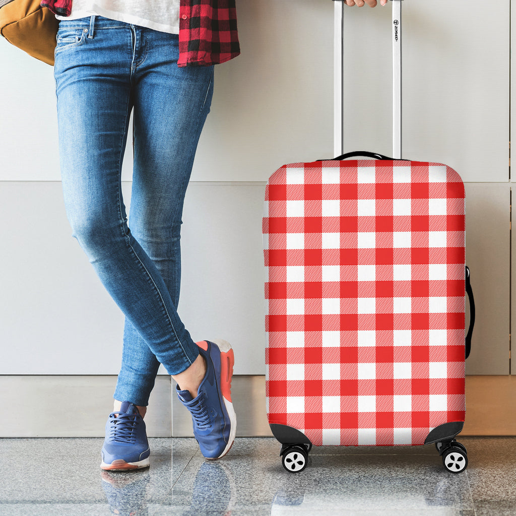 Red And White Buffalo Check Print Luggage Cover