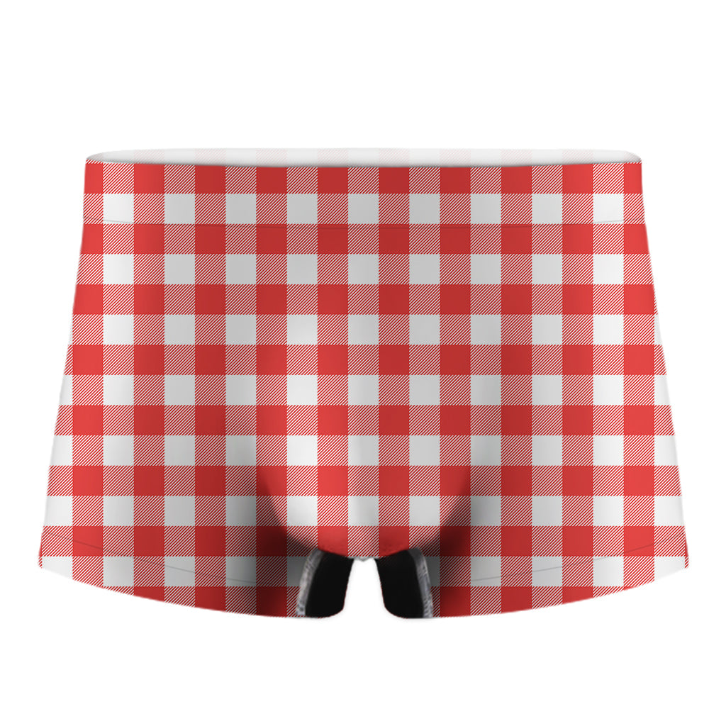 Red And White Buffalo Check Print Men's Boxer Briefs