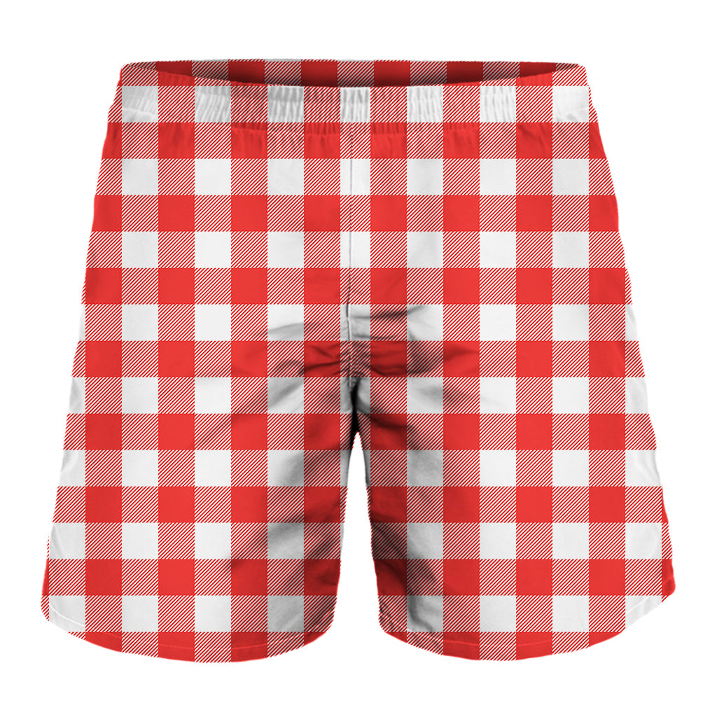 Red And White Buffalo Check Print Men's Shorts