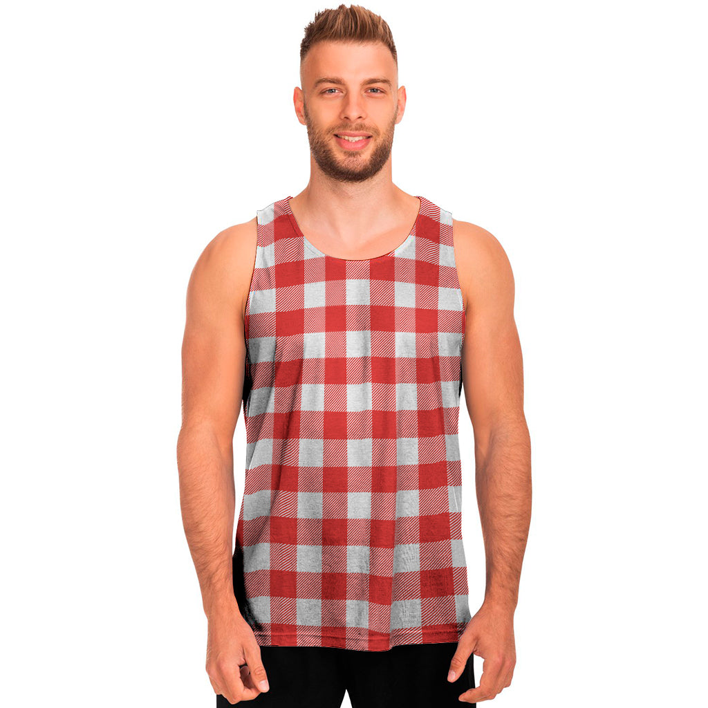 Red And White Buffalo Check Print Men's Tank Top