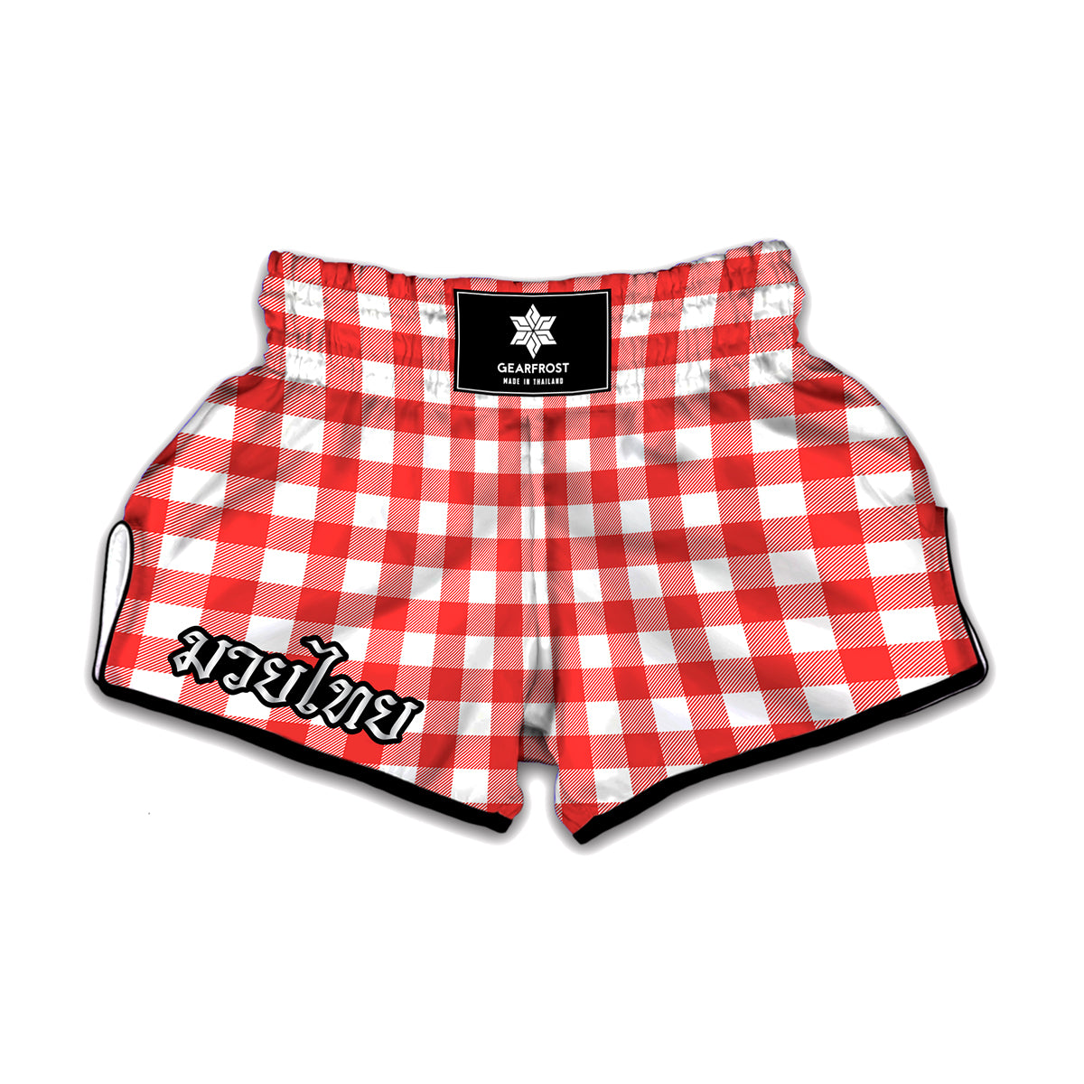 Red And White Buffalo Check Print Muay Thai Boxing Shorts