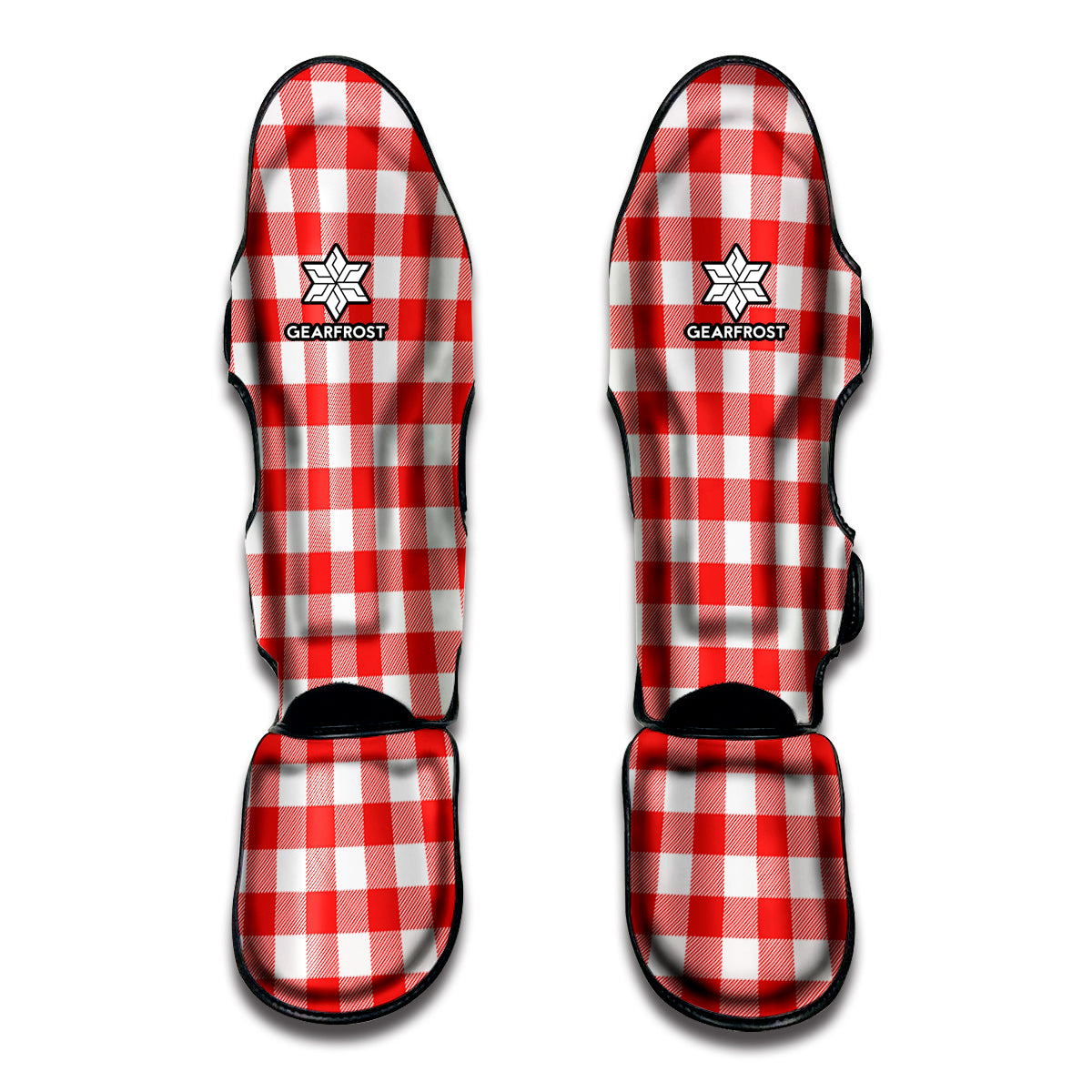 Red And White Buffalo Check Print Muay Thai Shin Guards