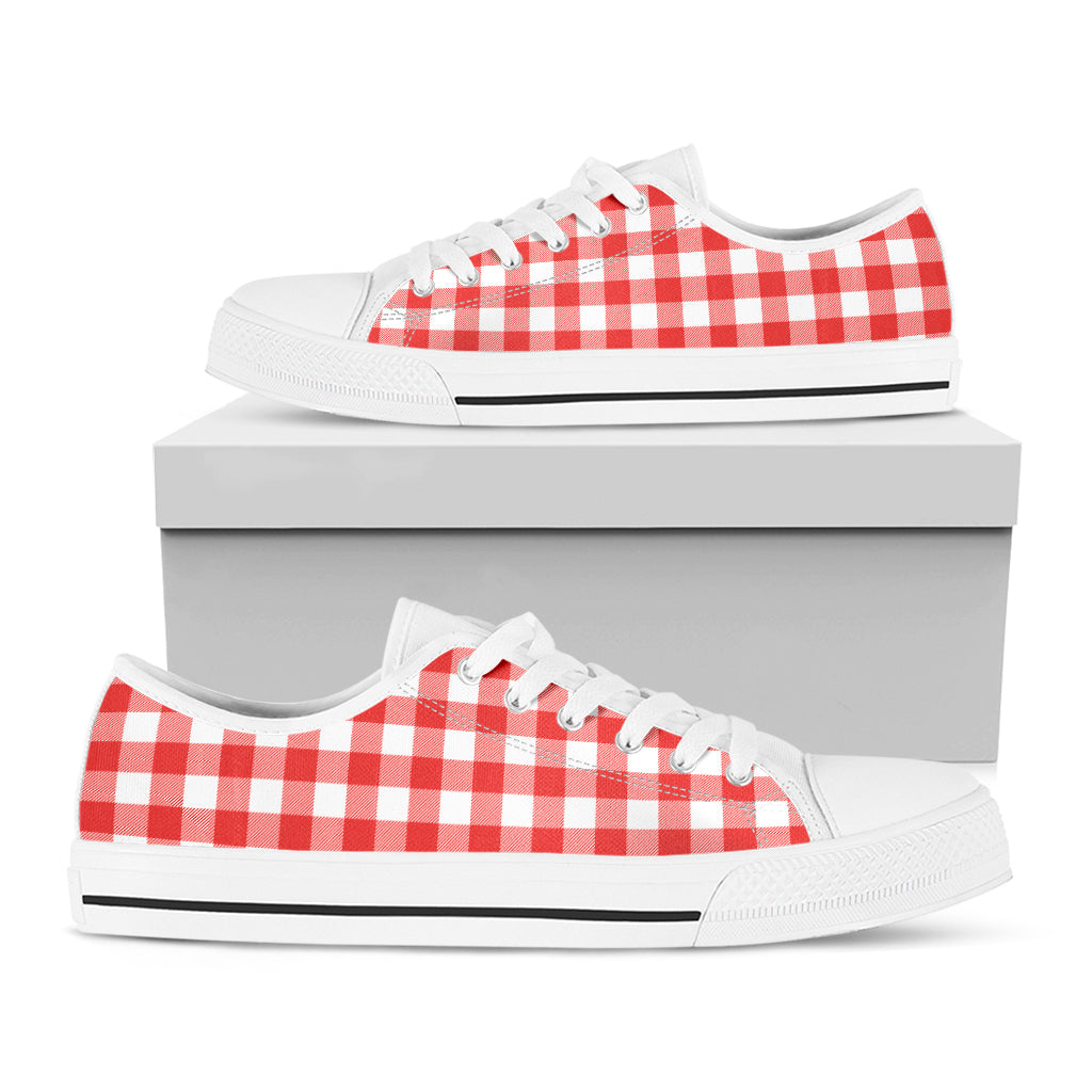 Red And White Buffalo Check Print White Low Top Shoes