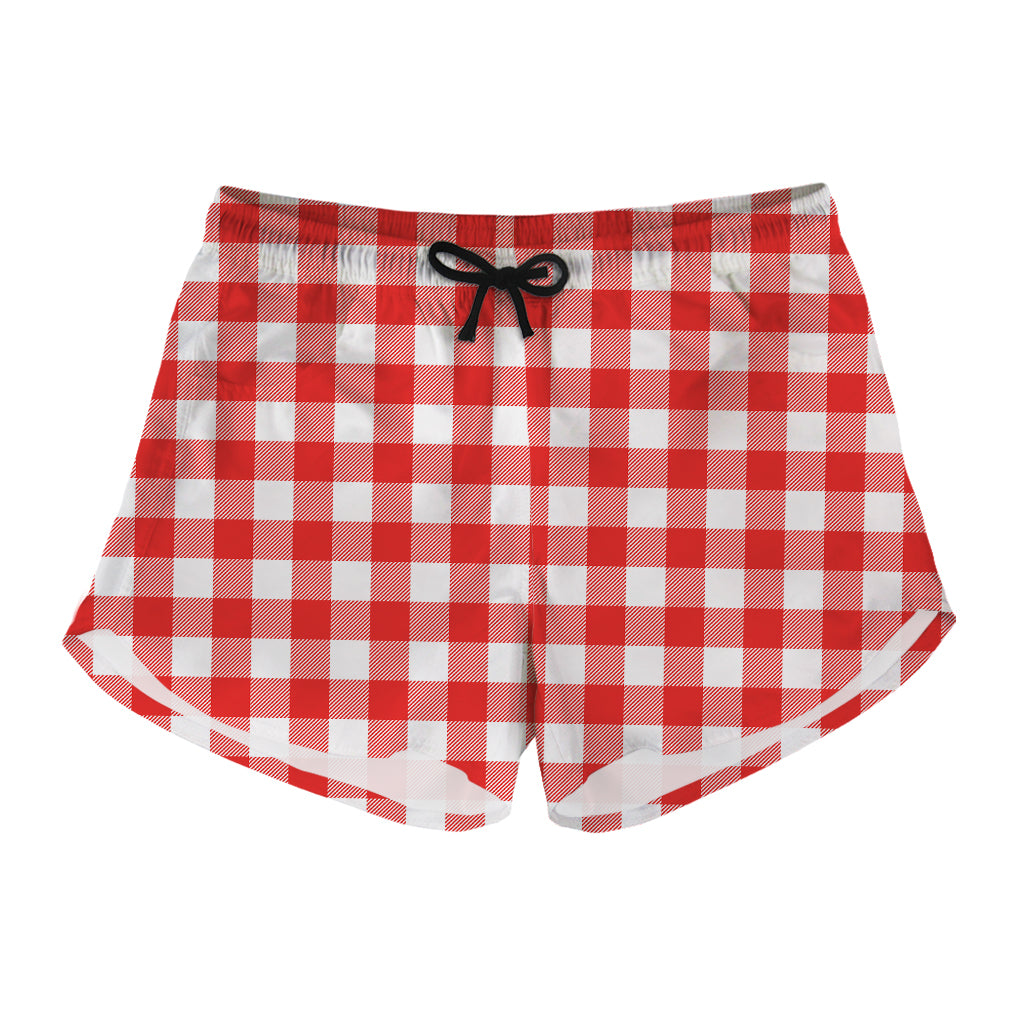 Red And White Buffalo Check Print Women's Shorts