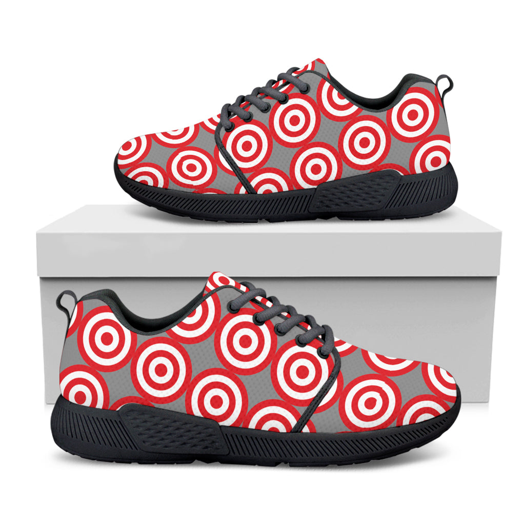 Red And White Bullseye Target Print Black Athletic Shoes