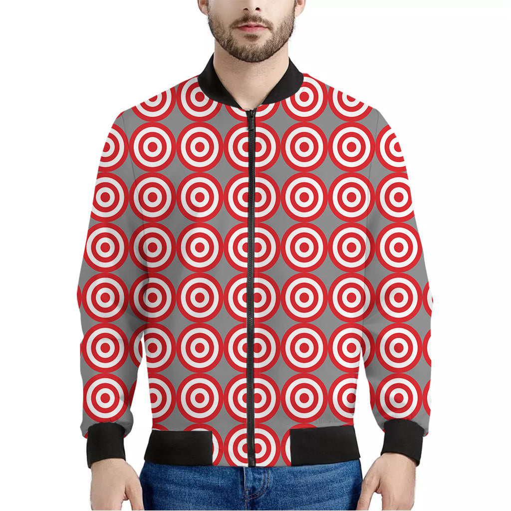 Red And White Bullseye Target Print Men's Bomber Jacket