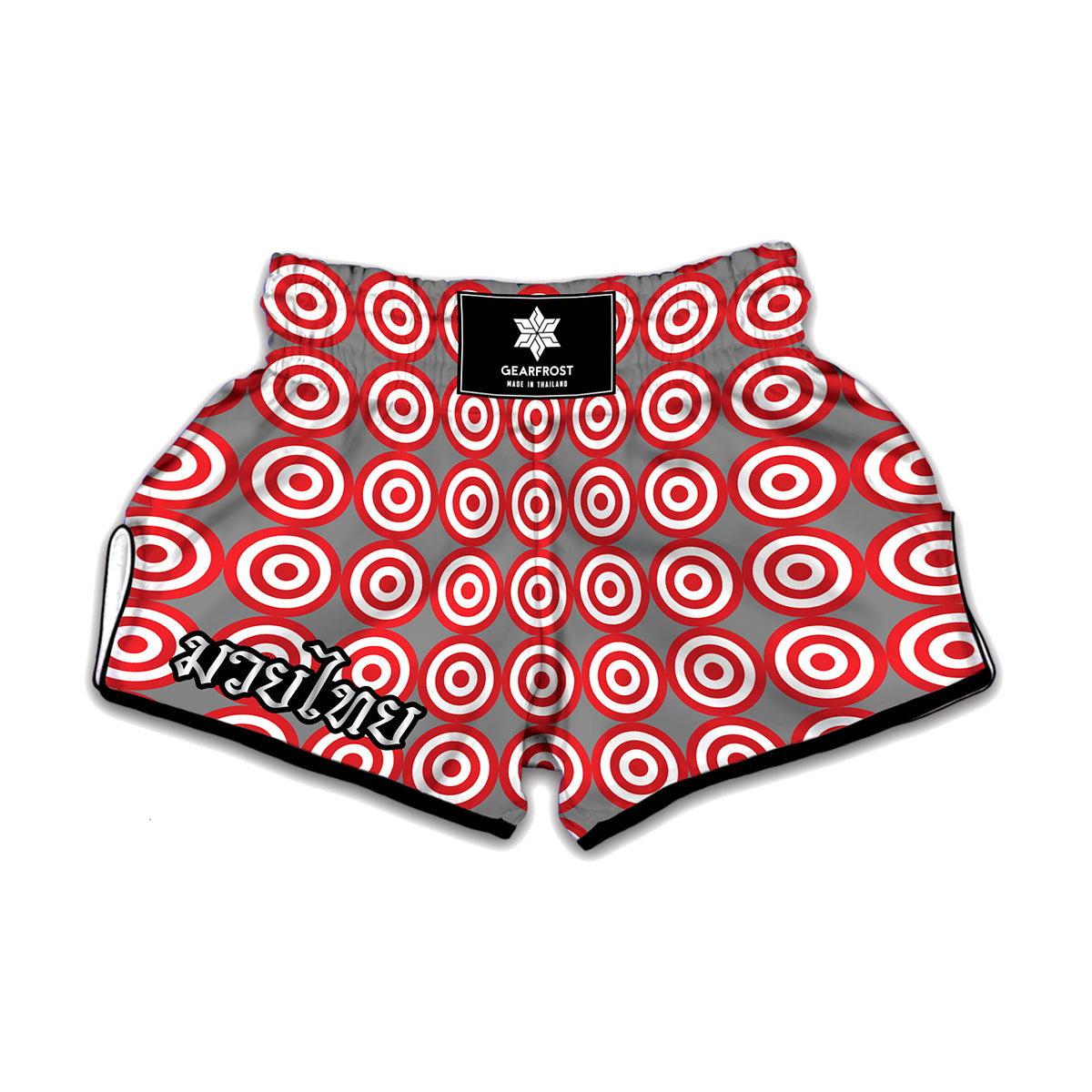 Red And White Bullseye Target Print Muay Thai Boxing Shorts