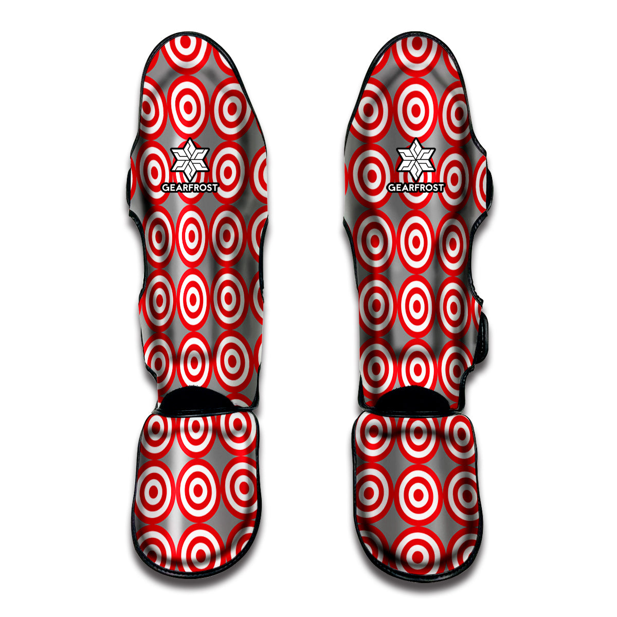 Red And White Bullseye Target Print Muay Thai Shin Guards