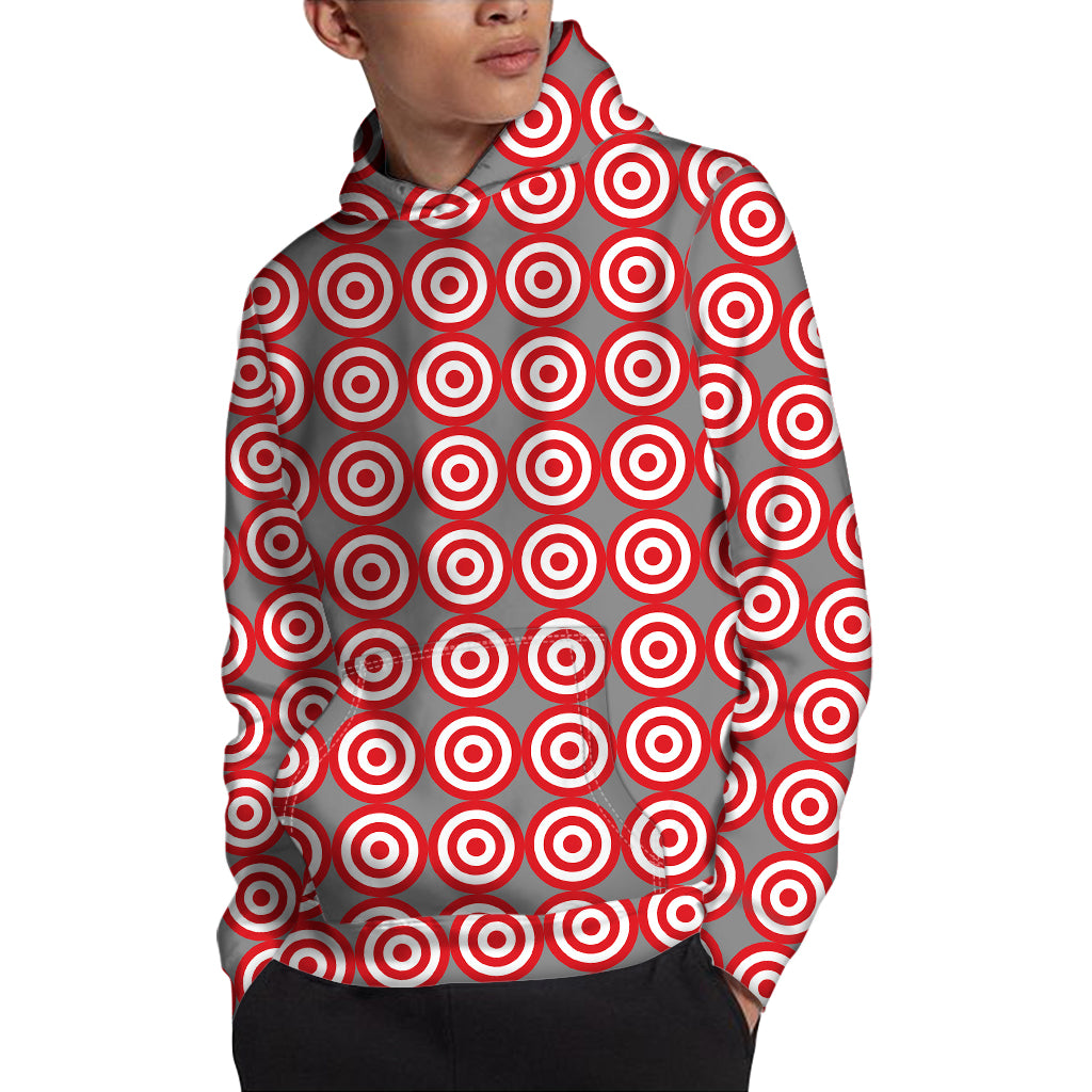 Red And White Bullseye Target Print Pullover Hoodie