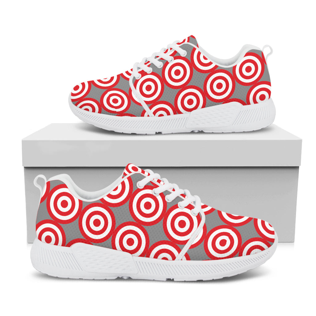 Red And White Bullseye Target Print White Athletic Shoes