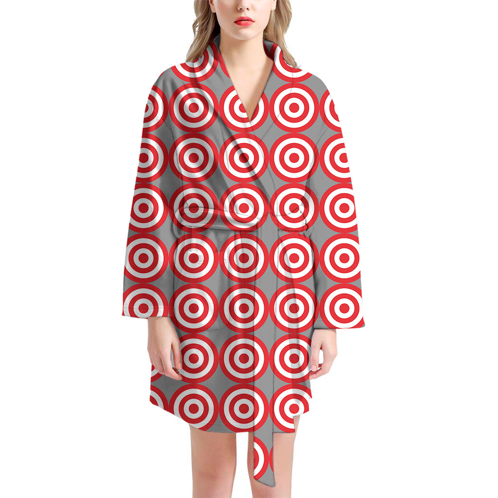 Red And White Bullseye Target Print Women's Bathrobe