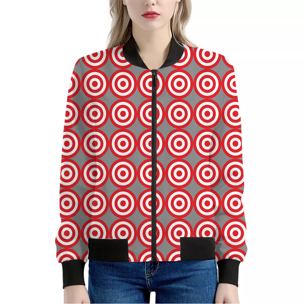 Red And White Bullseye Target Print Women's Bomber Jacket